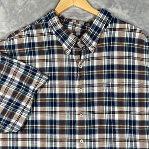 Brooks Brothers Mens Plaid Short Sleeve Button Up Shirt Casual Top Cotton 5XL